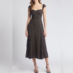 Reformation Bryson Perla Black Red Floral Prom Date Night Cocktail Party Dress 8